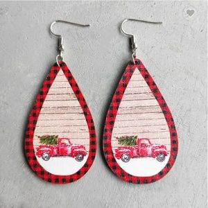 Snowey Day Truck with Christmas Tree Dangle Earrings